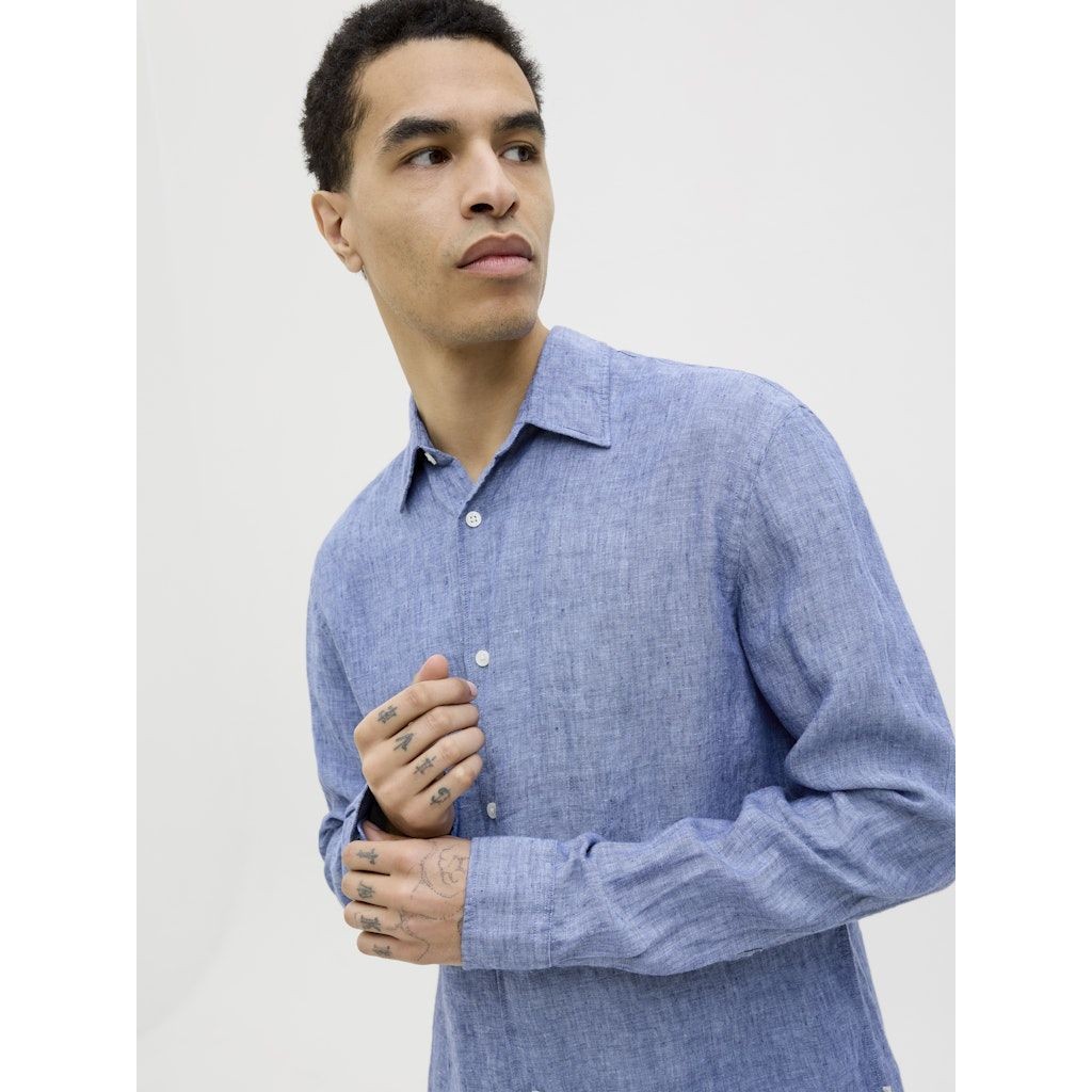 JACK & JONES Marškiniai ilgomis rankovėmis vyrams, Mėlyna, Lawrence linen shirt 3