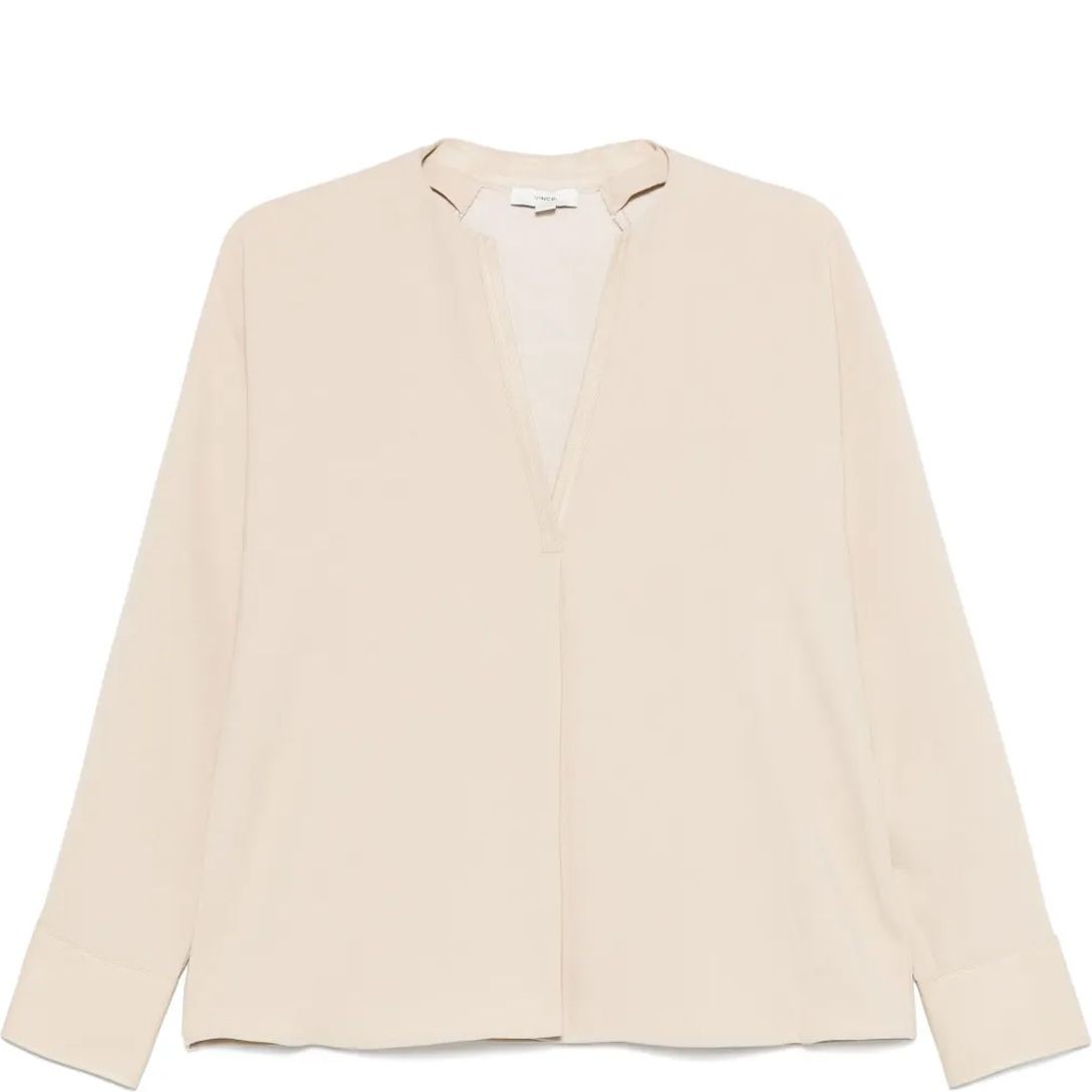 VINCE Marškiniai ilgomis rankovėmis moterims, Smėlio, Leather trim dolman slv blouse