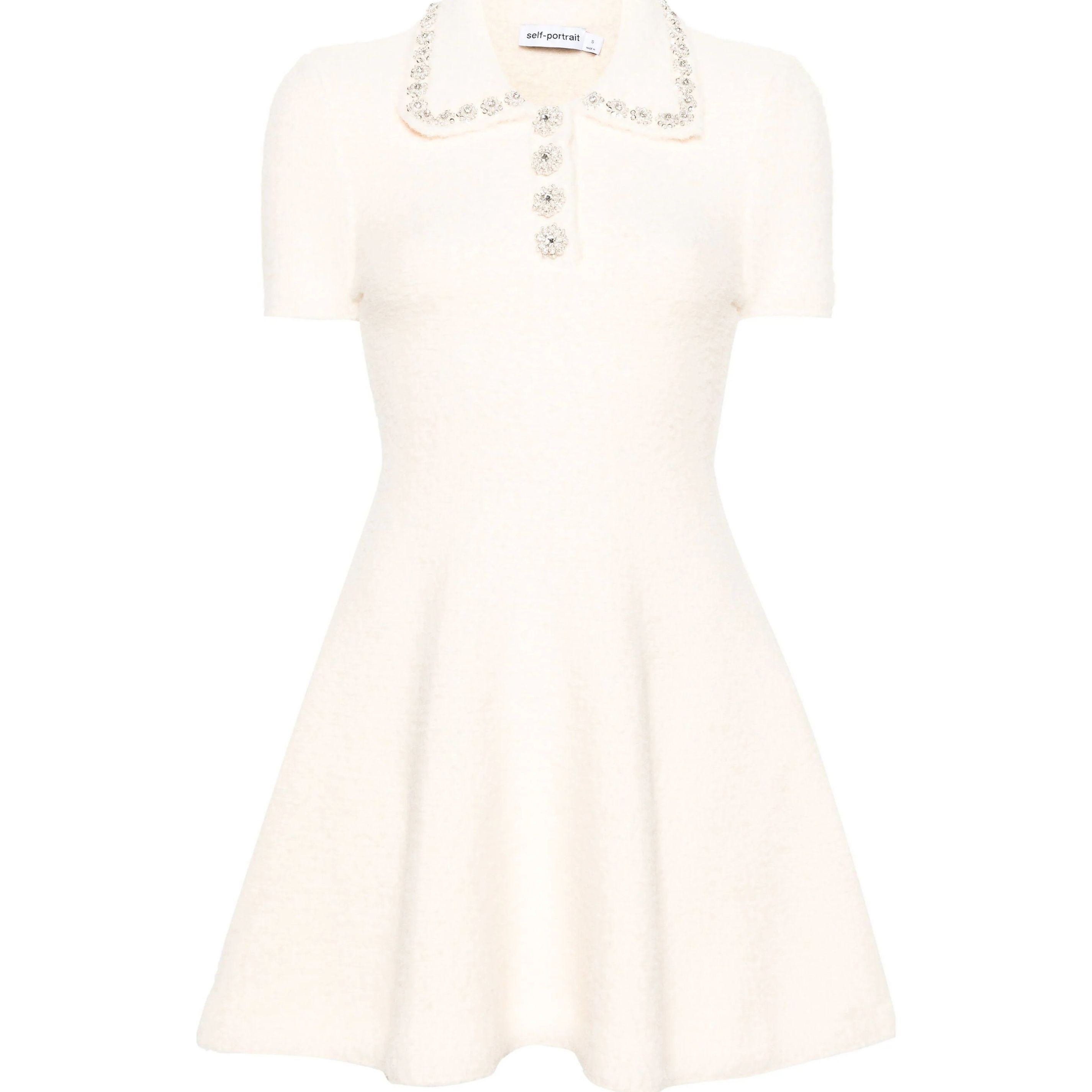 SELF PORTRAIT Mini suknelė moterims, Kūno, Cream soft knit mini dress