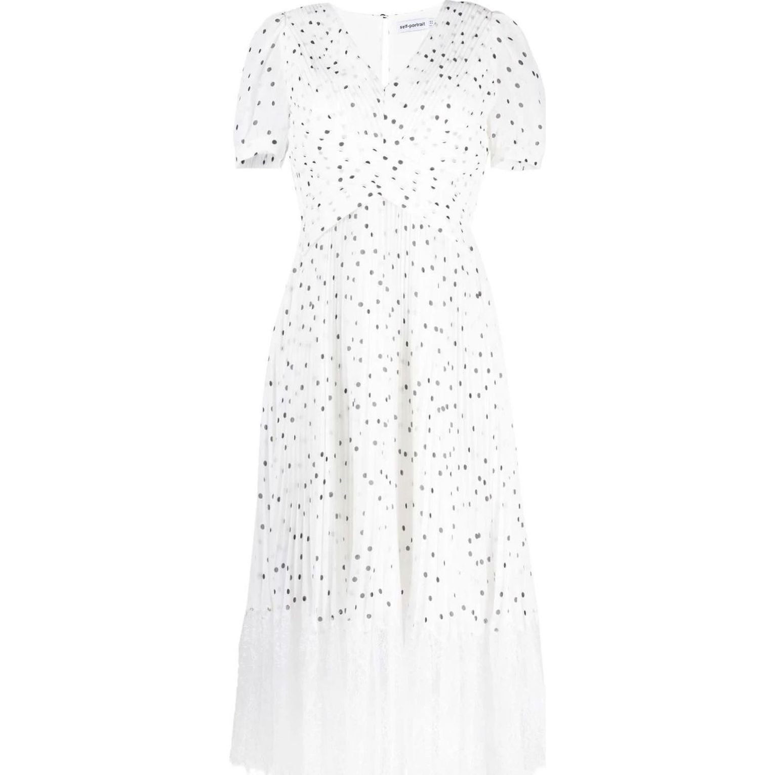 SELF PORTRAIT Midi suknelė moterims, Balta, Chiffon crossover midi dress 1