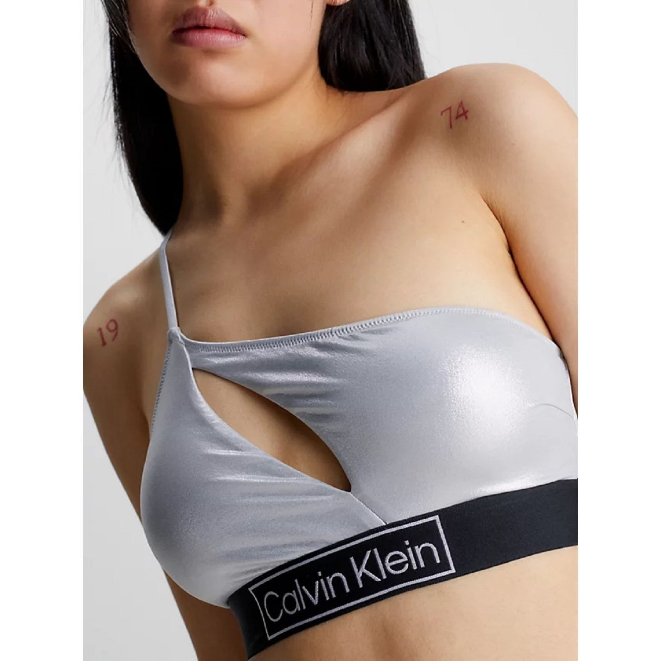 CALVIN KLEIN UW Viršutinė kostiumėlio dalis moterims, Pilka, Swim one shoulder top 4
