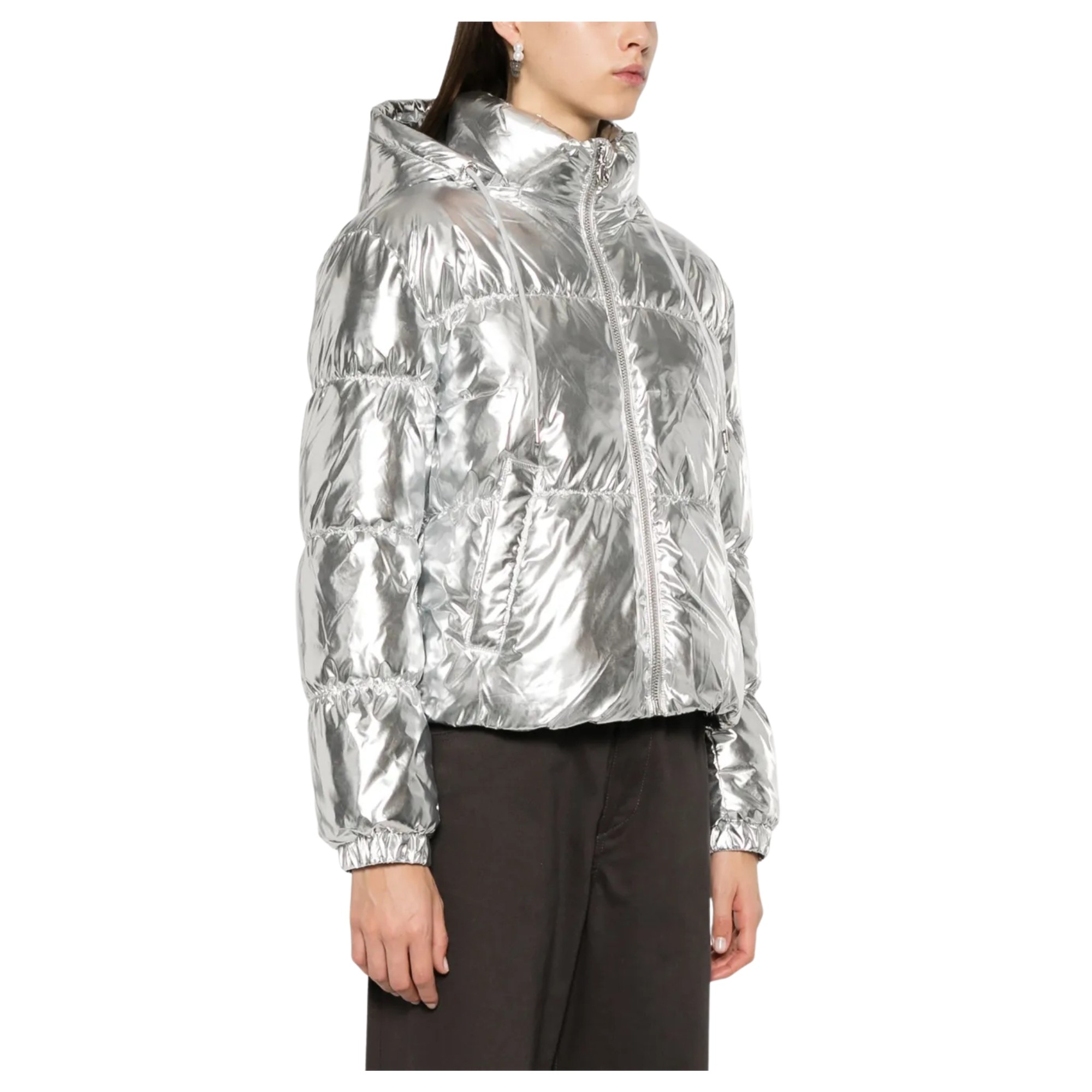 MICHAEL KORS Džemperis moterims, Sidabrinė, Hooded high shine down 2