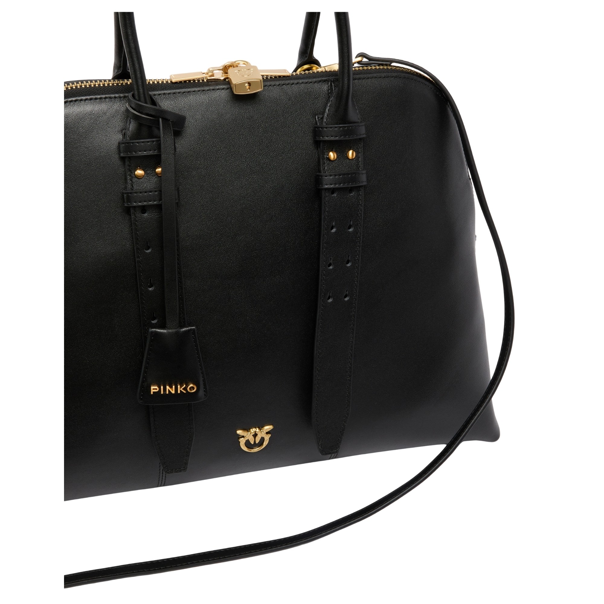 PINKO Rankinė per petį moterims, Juoda, Bowling bag vitello morbido 3