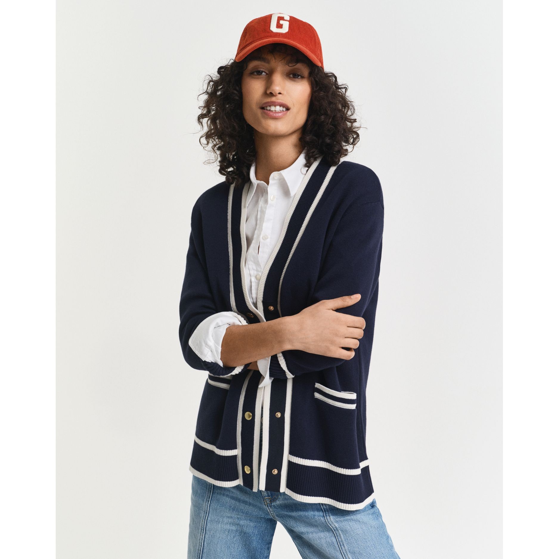 GANT Kardiganas moterims, Mėlyna, contrast knit cardigan 2