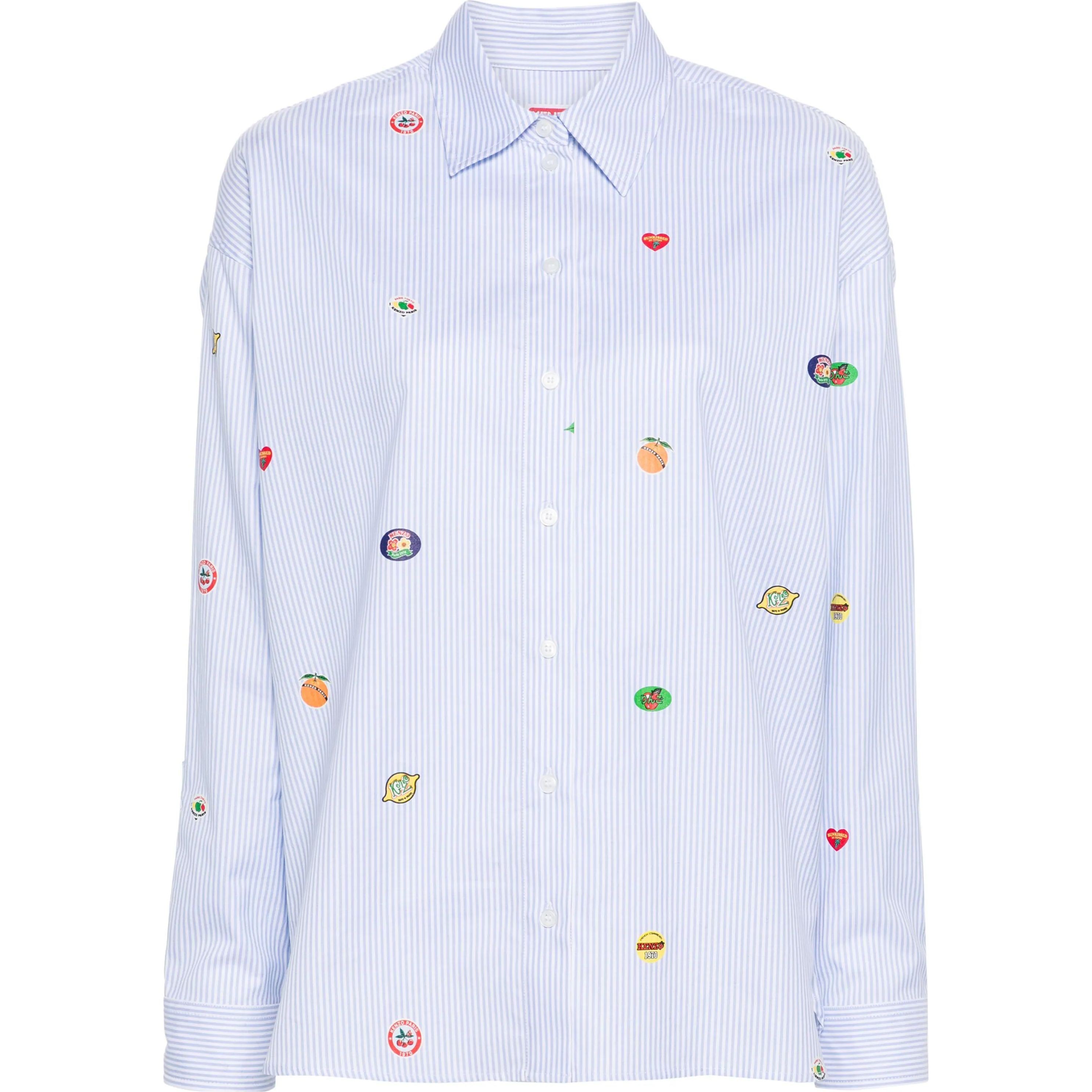 KENZO Marškiniai ilgomis rankovėmis moterims, Mėlyna, Fruit stickers shirt