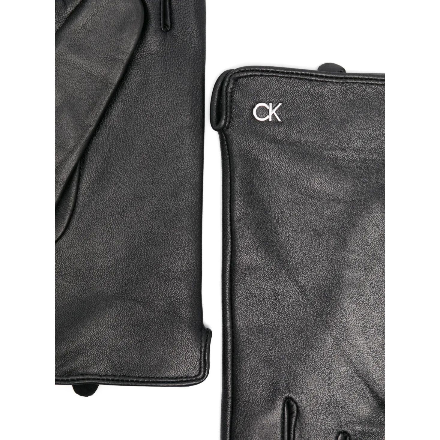 CALVIN KLEIN Pirštuotos pirštinės moterims, Juoda, Metal leather gloves 2