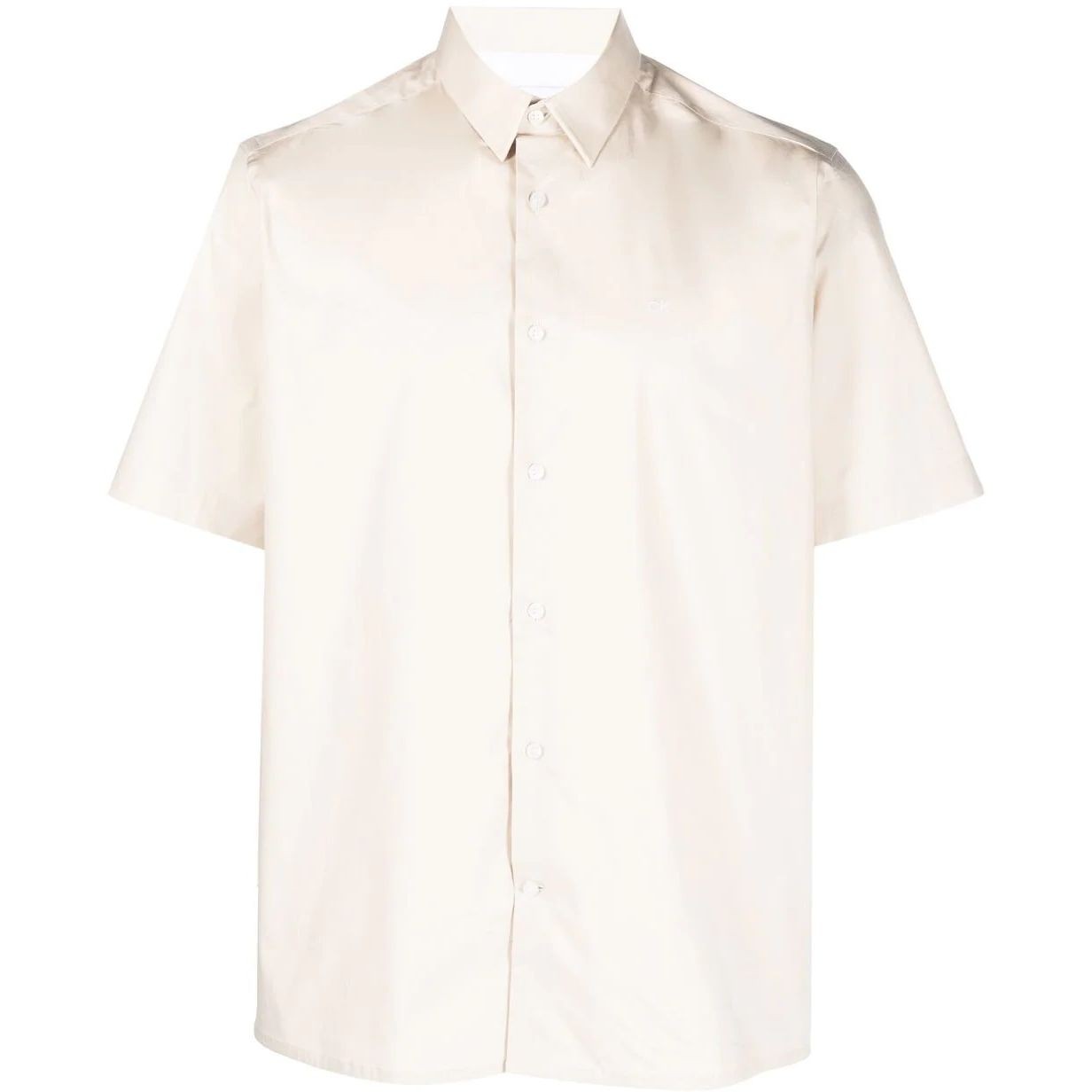 CALVIN KLEIN Marškiniai trump. rankovėmis vyrams, Smėlio, Stretch poplin regular shirt 1