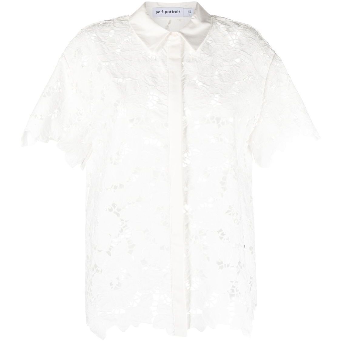 SELF PORTRAIT Marškiniai trump. rankovėmis moterims, Balta, White cotton lace long top