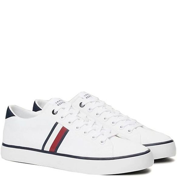TOMMY HILFIGER Laisvalaikio bateliai vyrams, Balta, Vulc low stripes mesh leisure 1