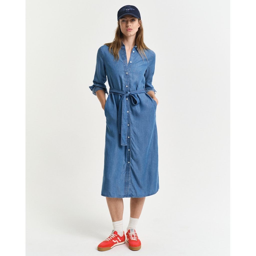 GANT Midi suknelė moterims, Juoda, Reg chambray shirt dress 5