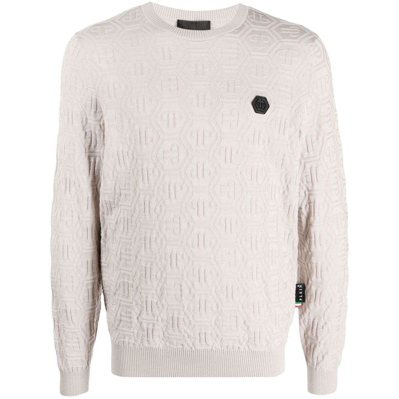 PHILIPP PLEIN Sportinis nertinis vyrams, Smėlio, Silk/Wool Pullover LS Monogram