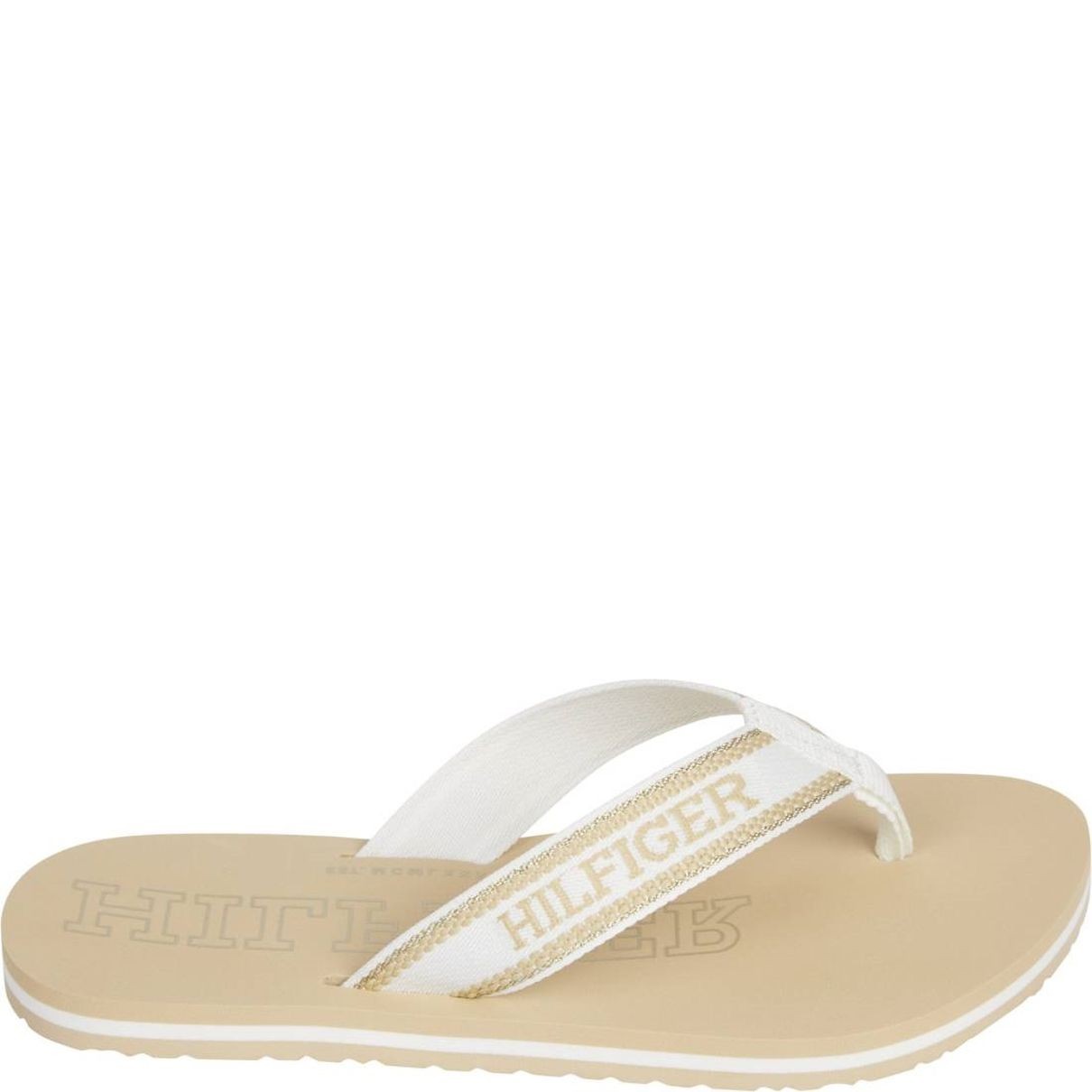 TOMMY HILFIGER Pliažo šlepetės per pirštą moterims, Smėlio, Beach sandal 1