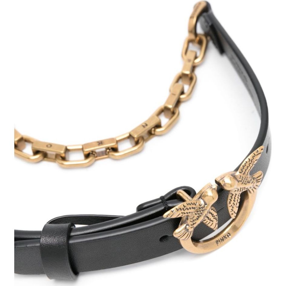 PINKO Diržas moterims, Juoda, Love birds belt with chain 2
