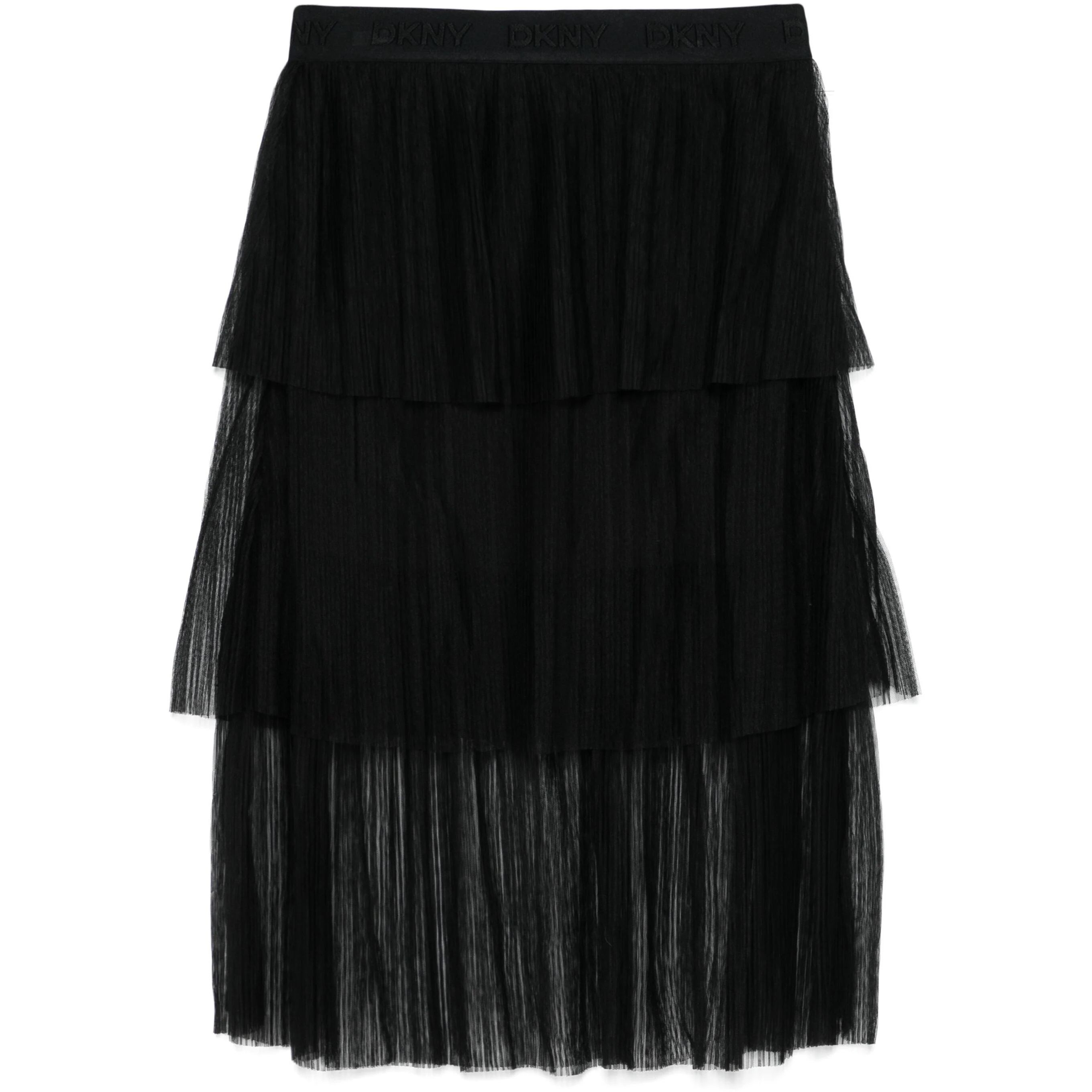 DKNY Maxi sijonas moterims, Juoda, Tiered plisse mesh skrit