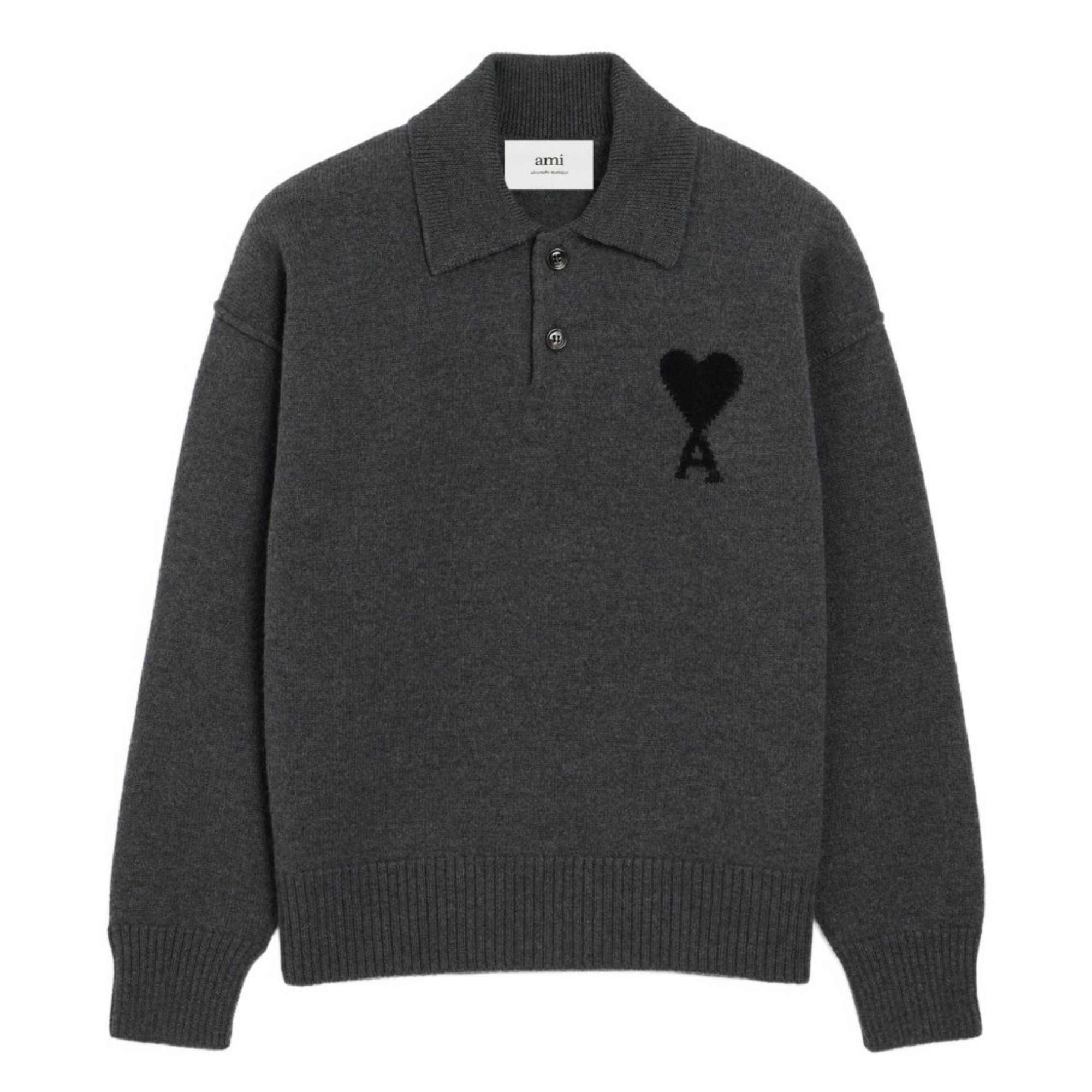 AMI PARIS Megztinis, Pilka, Ami de coeur polo sweater 1
