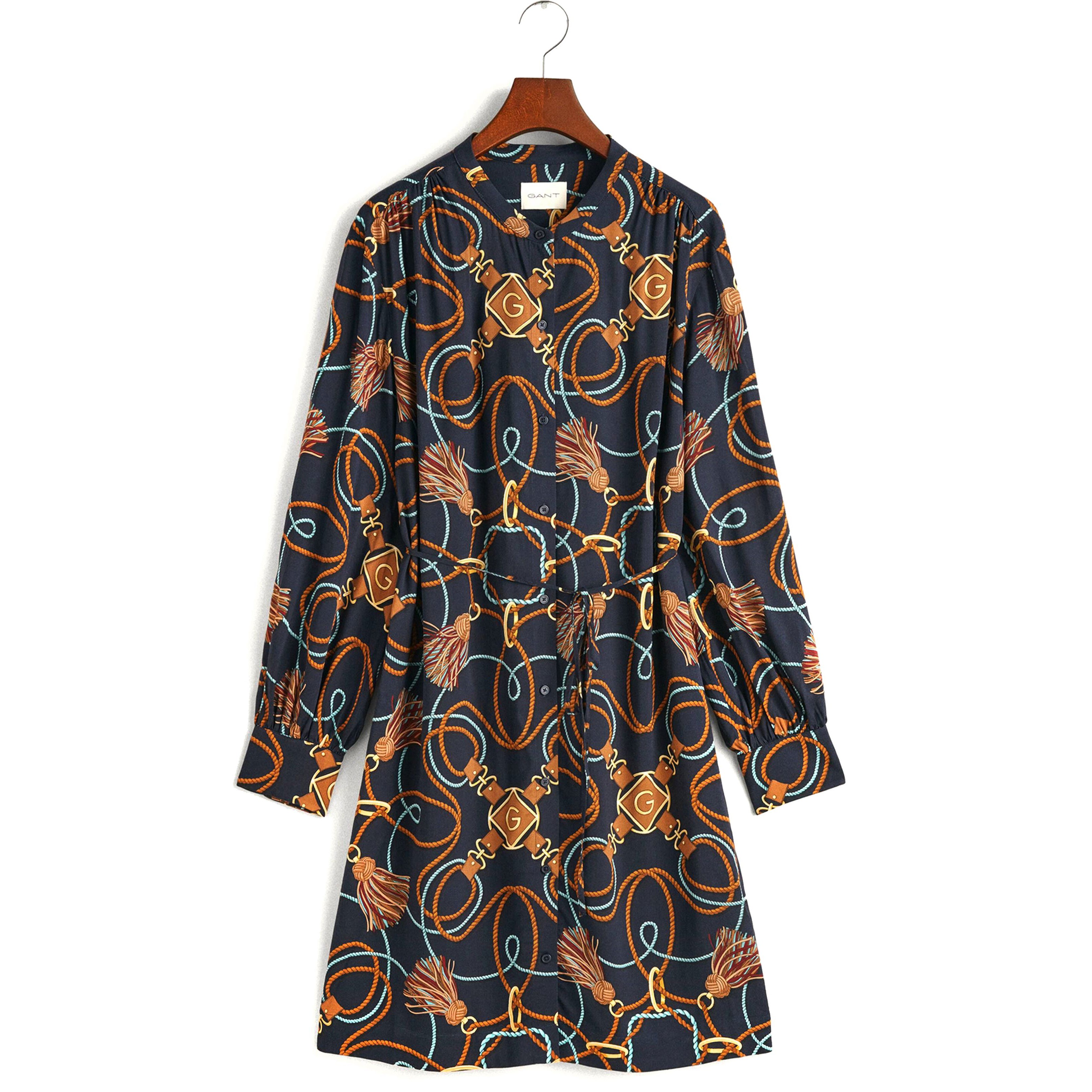 GANT Midi suknelė moterims, Mėlyna, REL ROPE PRINT SHIRT DRESS 1