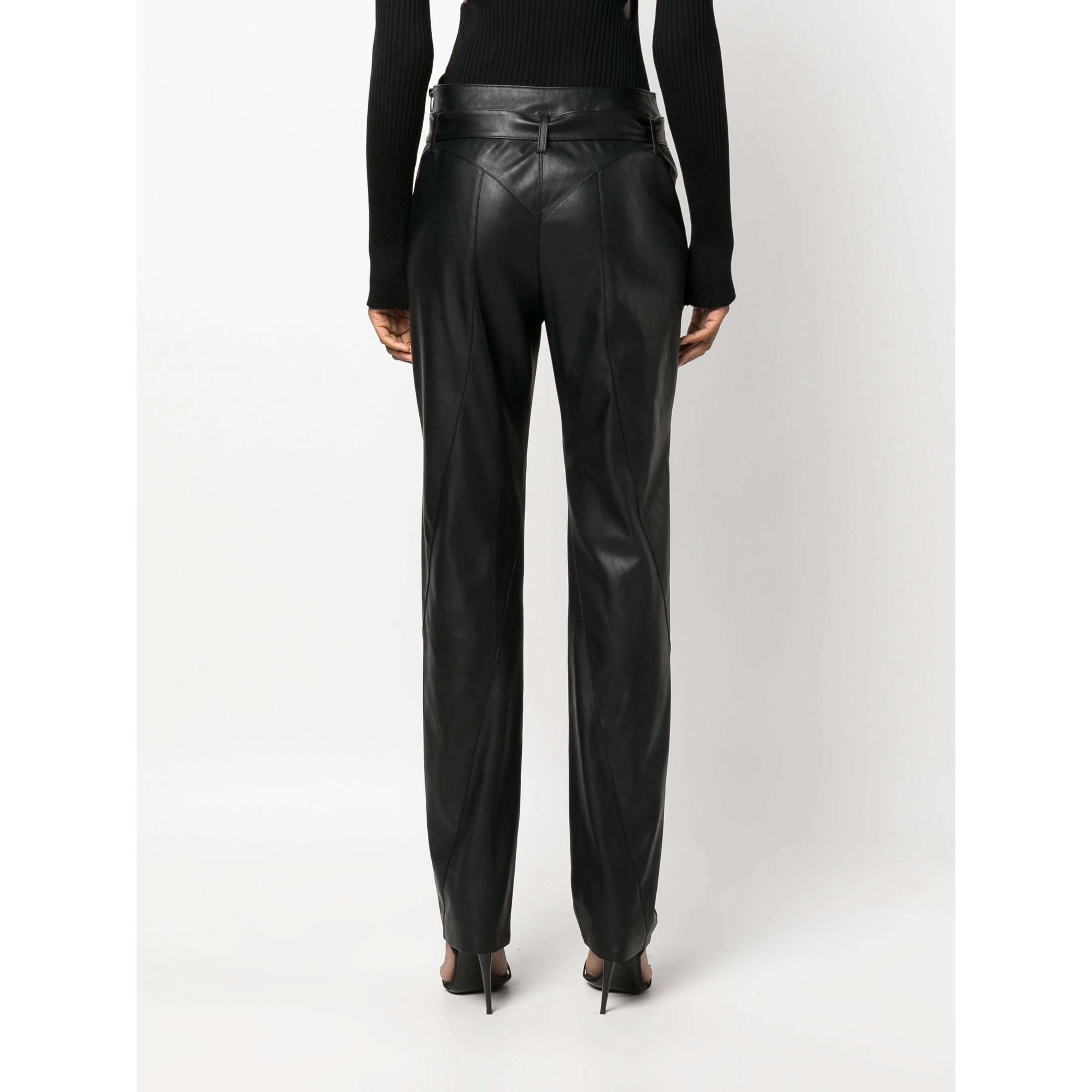 PINKO Odinės kelnės moterims, Juoda, Hardware trousers 3