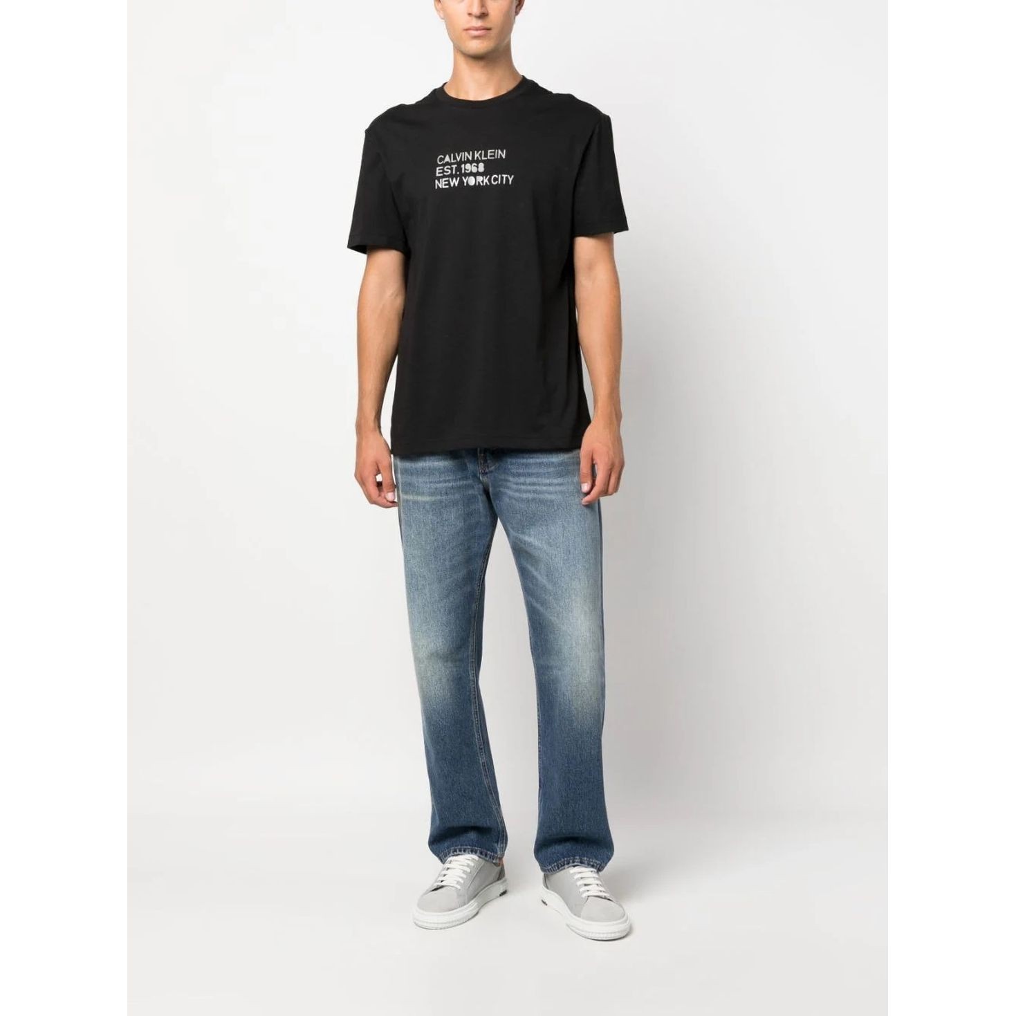 CALVIN KLEIN Marškinėliai trump. rankovėmis vyrams, Juoda, Mixed print stencil logo t-shi 3