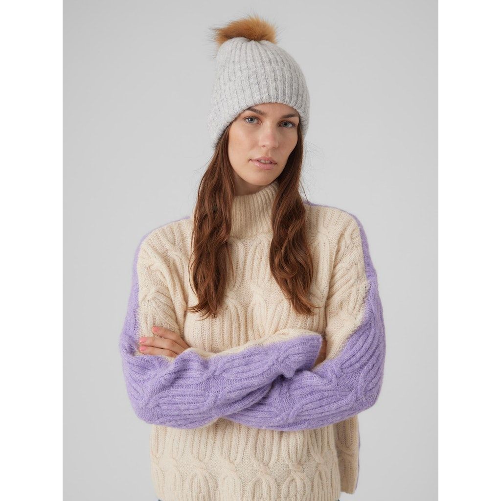 VERO MODA Skrybėlė moterims, Pilka, VMABRA POM POM BEANI 2