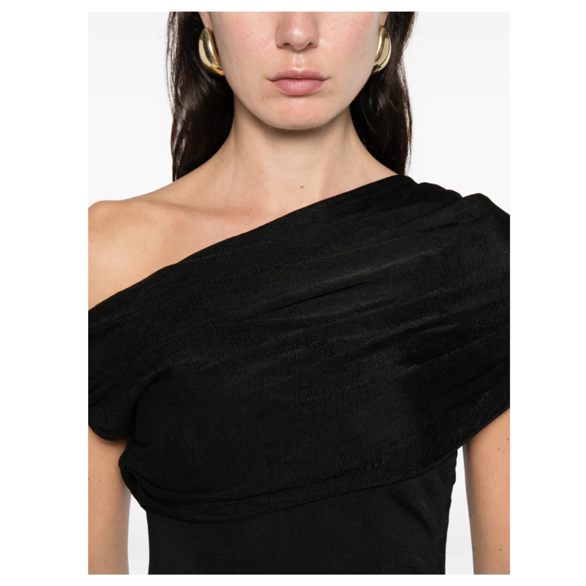 SELF PORTRAIT Midi suknelė moterims, Juoda, Draped knit midi dress 4