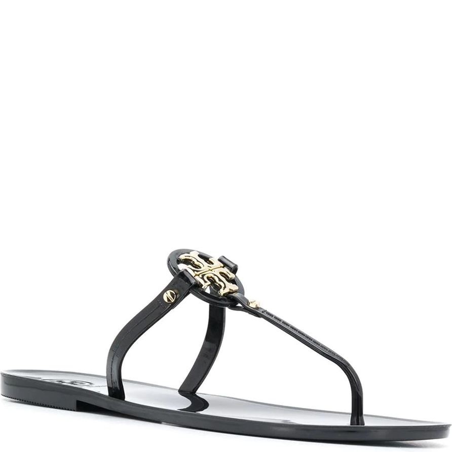 TORY BURCH Pliažo šlepetės per pirštą moterims, Juoda, Mini miller flat thong sandals 1