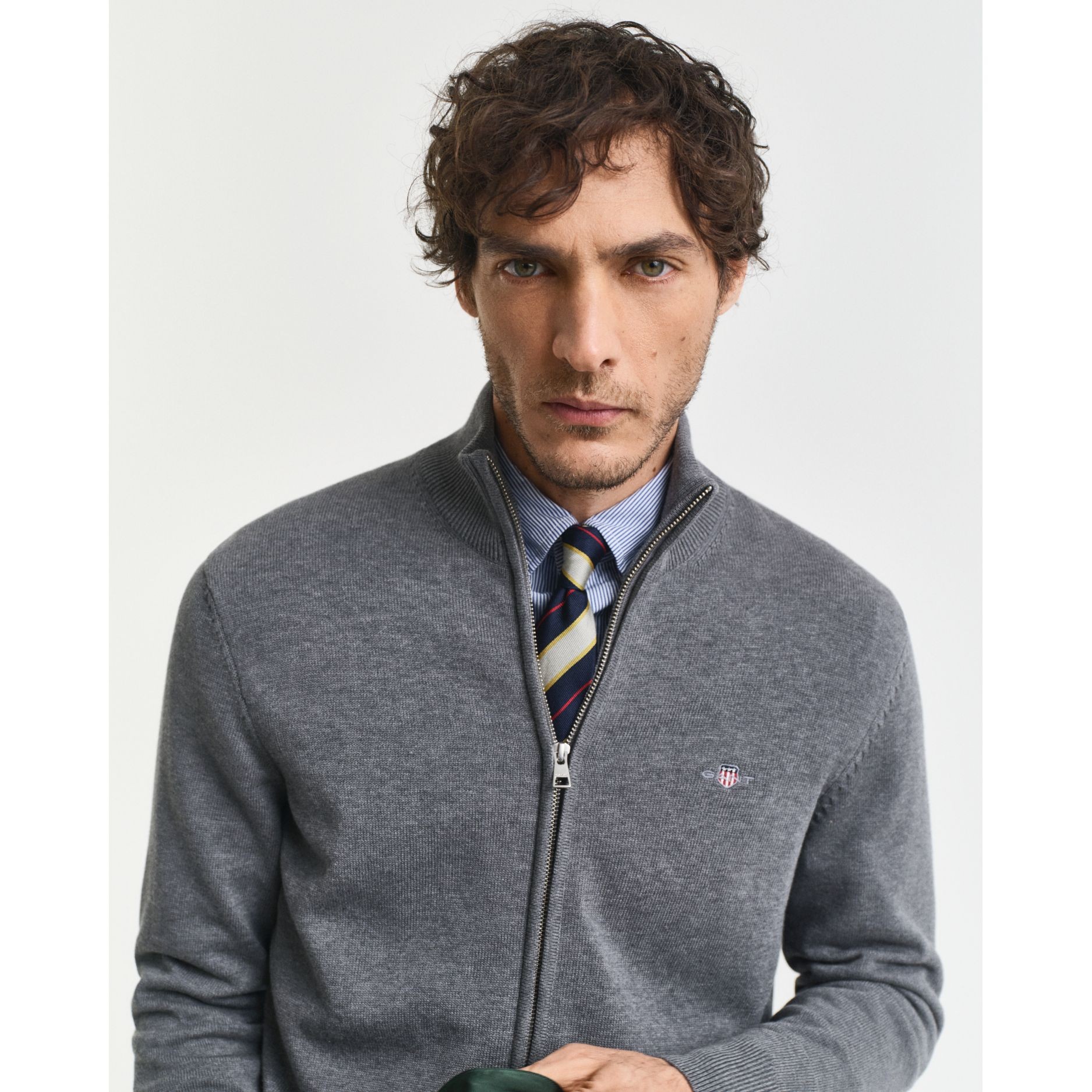GANT Kardiganas vyrams, Pilka, Casual cotton zip 4