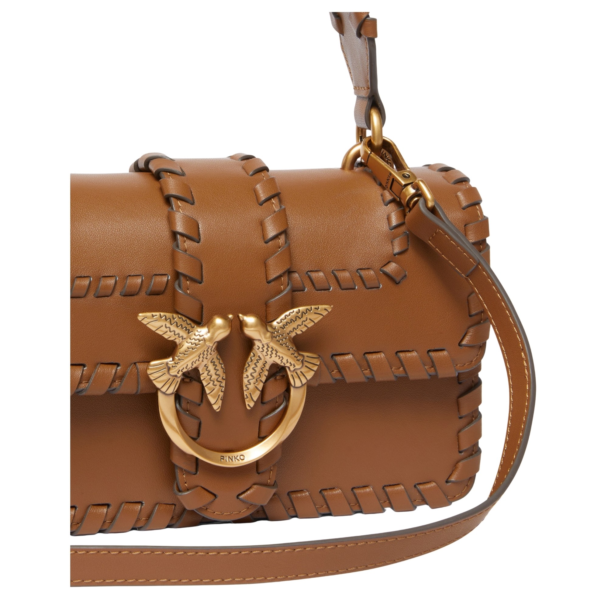 PINKO Rankinė per petį moterims, Ruda, Love one mini cl vitello seta 3