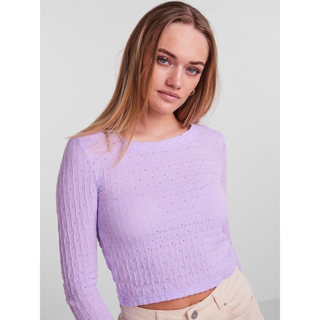 PIECES Palaidinės moterims, Violetinė, PCFUBS LS SHORT TOP D 2
