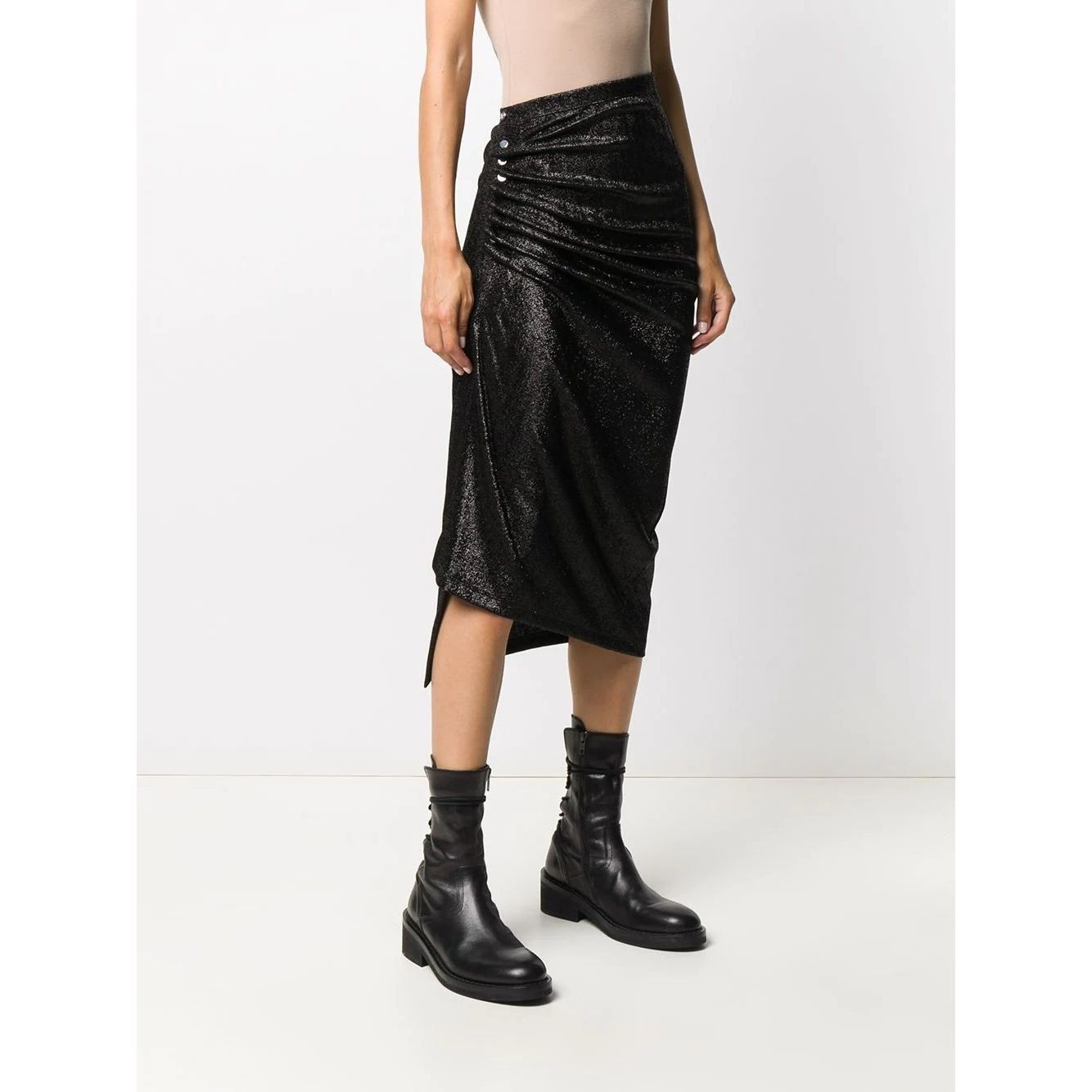 PACO RABANNE Midi sijonas moterims, Juoda, Asymmetric midi skirt 2