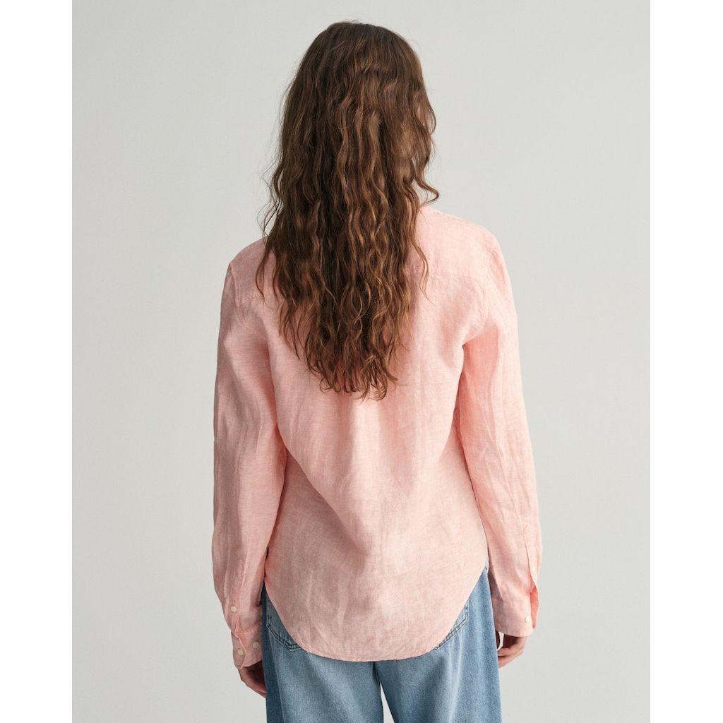 GANT Marškiniai moterims, Rožinė, REG LINEN CHAMBRAY SHIRT 3