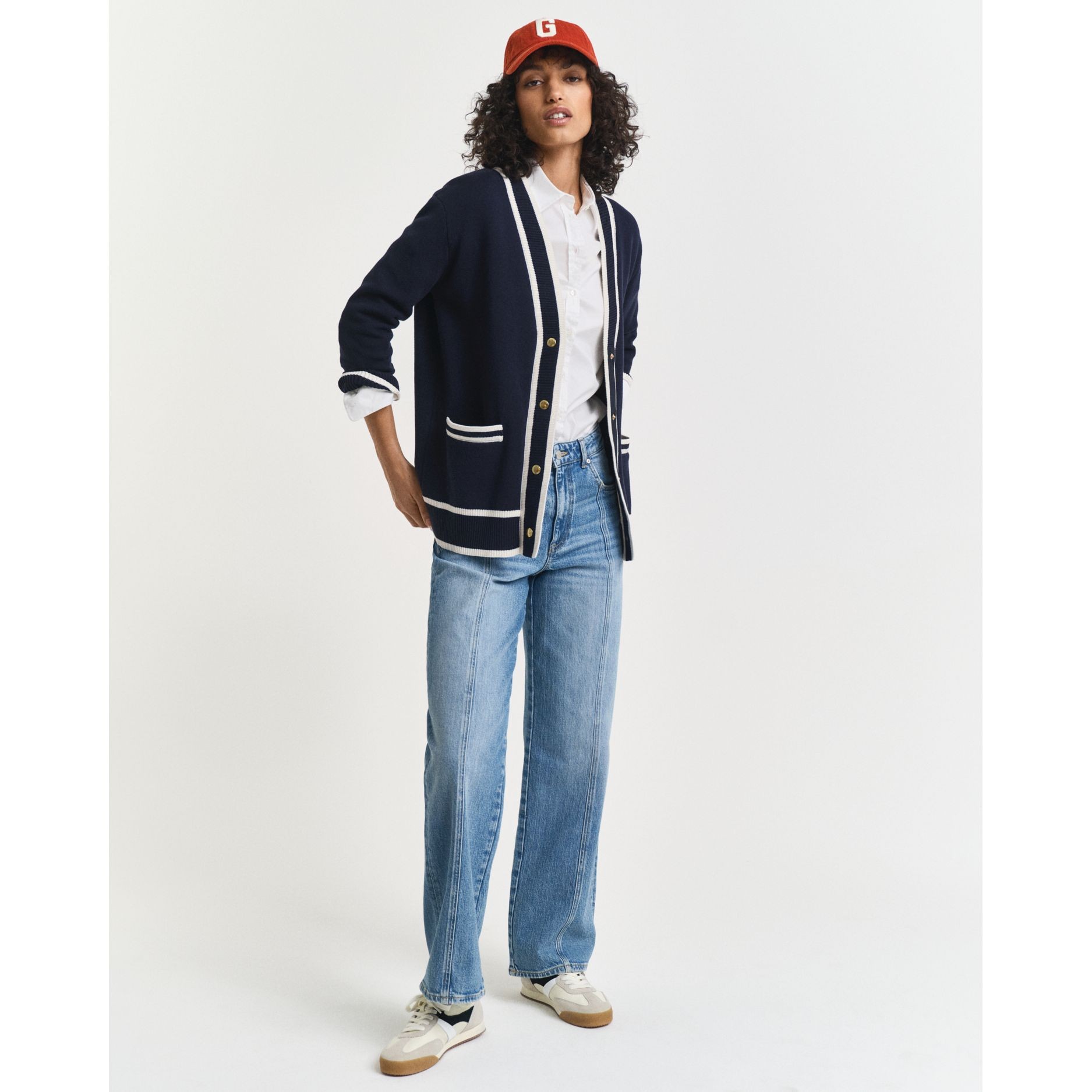GANT Kardiganas moterims, Mėlyna, contrast knit cardigan 5