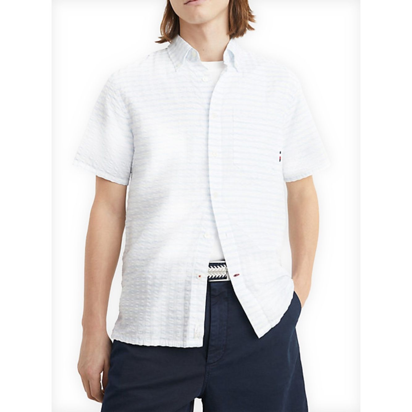 TOMMY HILFIGER Marškiniai trump. rankovėmis vyrams, Balta, Air cotton check rf shirt 2