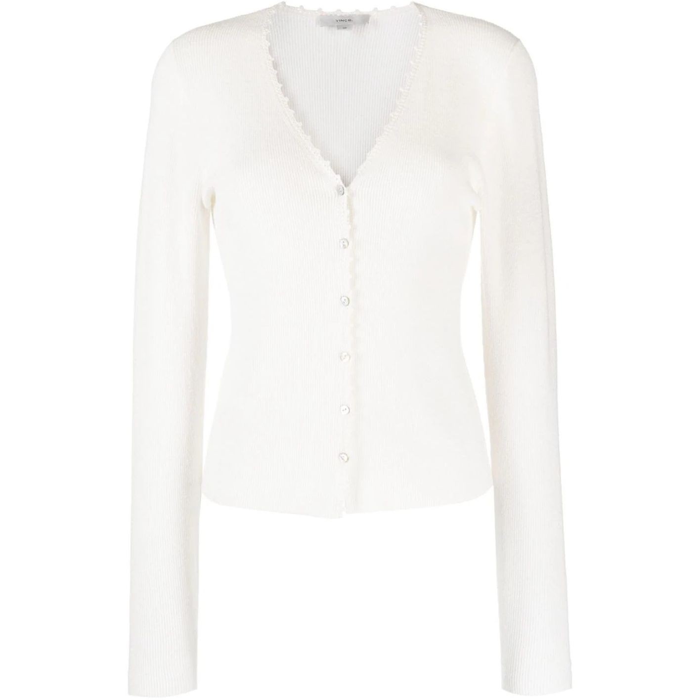 VINCE Kardiganas moterims, Balta, Crochet trim cardigan 1