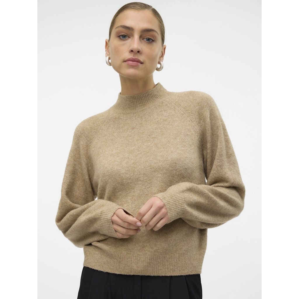 VERO MODA Megztinis su kaklu moterims, Smėlio, Leaf high neck pullover 6
