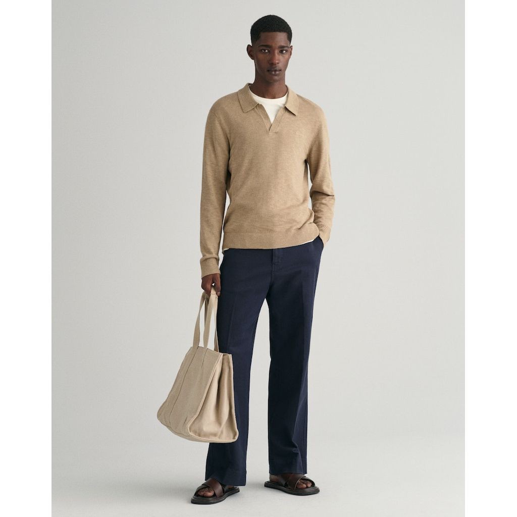 GANT Polo marškiniai ilgos rank. vyrams, Chaki, COTTON LINEN OPEN POLO 5