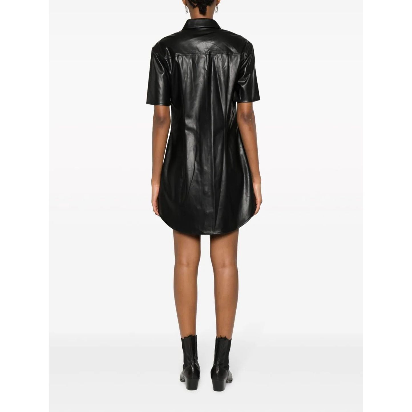 CALVIN KLEIN JEANS Midi suknelė moterims, Juoda, Faux leather short sleeve dres 3