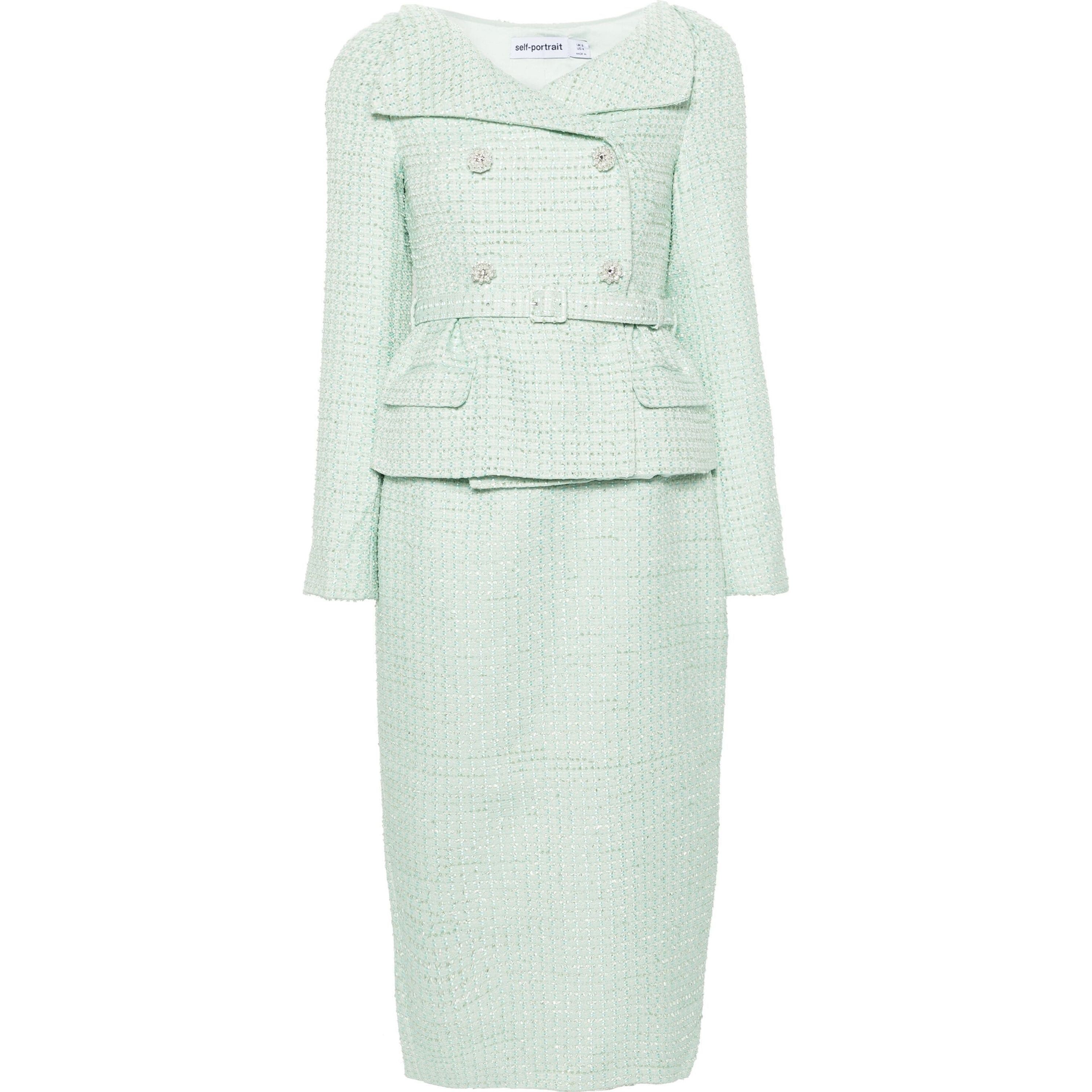 SELF PORTRAIT Midi suknelė moterims, Mėlyna, Mint boucle tailored dress
