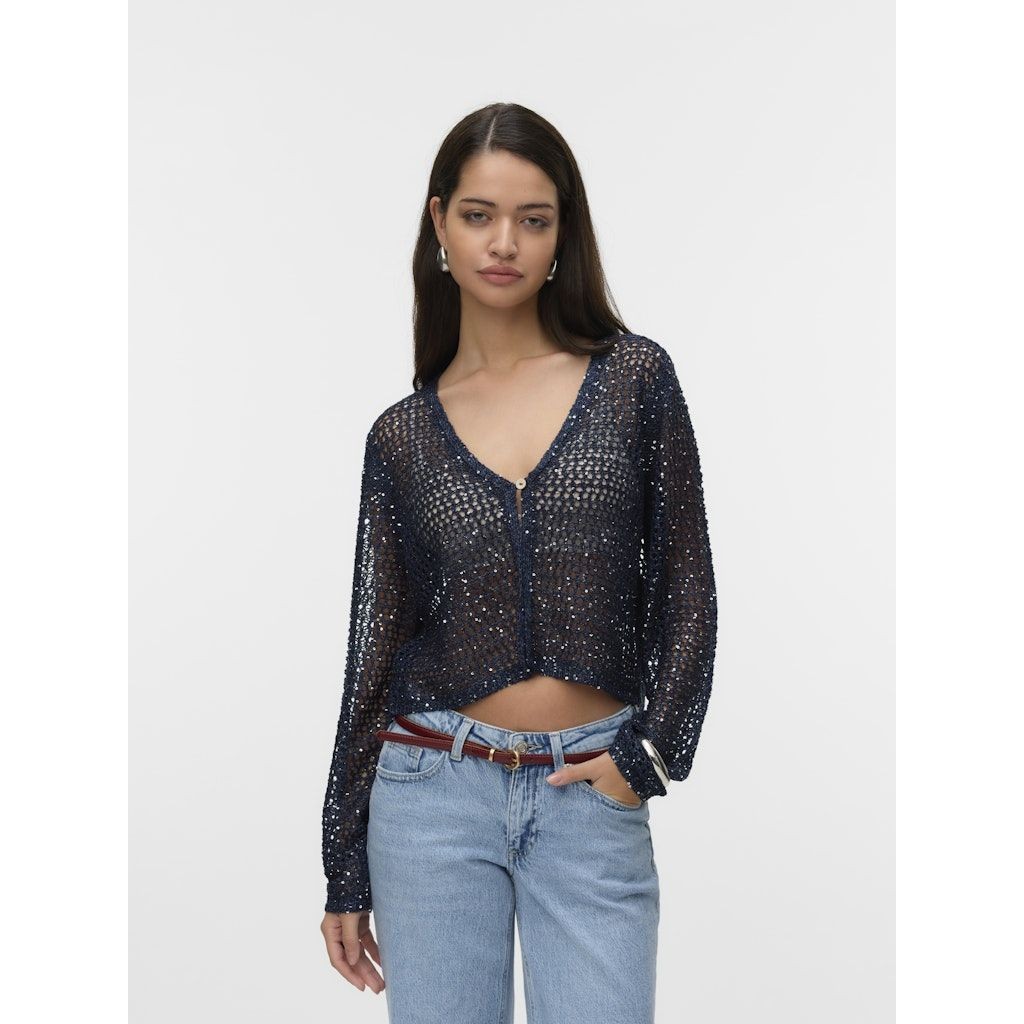 VERO MODA Kardiganas moterims, Mėlyna, Leilani glitter short cardi 2