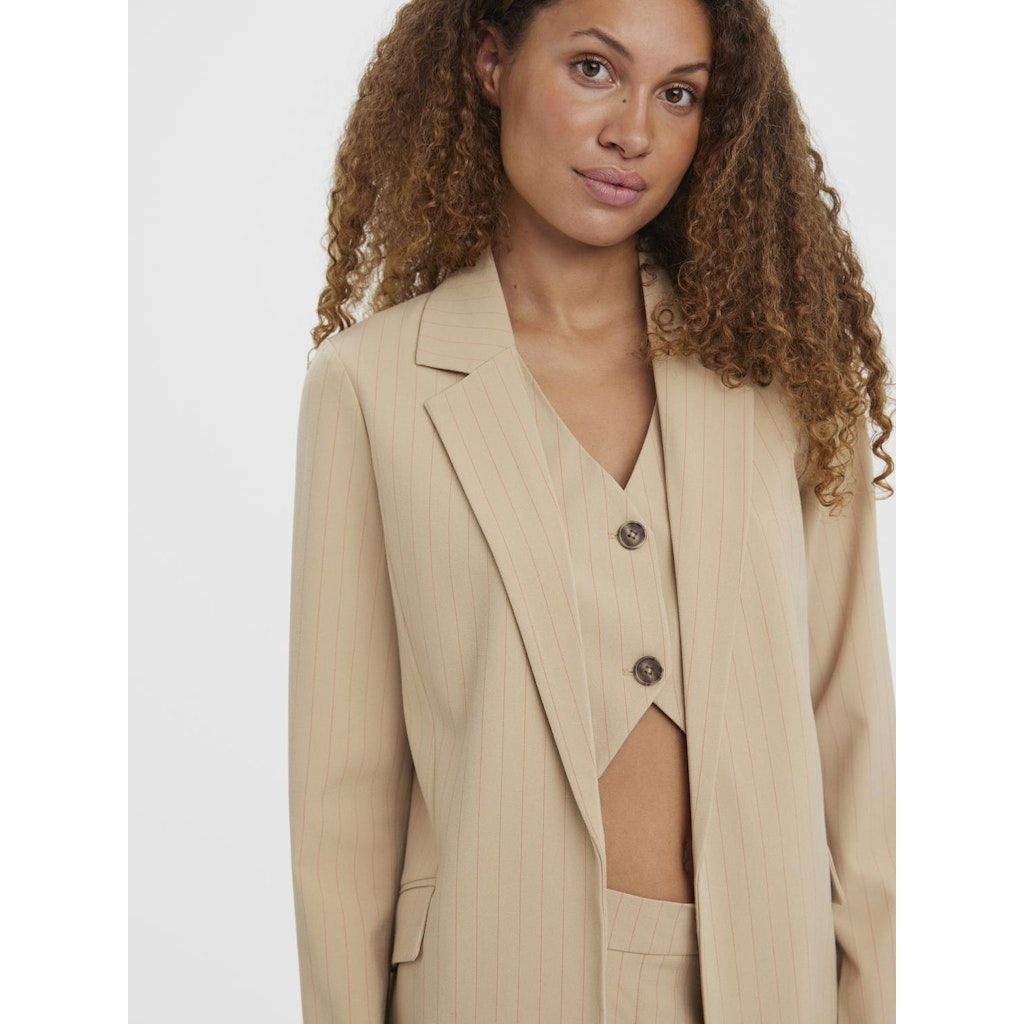 VERO MODA Švarkas moterims, Smėlio, VMLISTAKIA LS PINSTRI 5