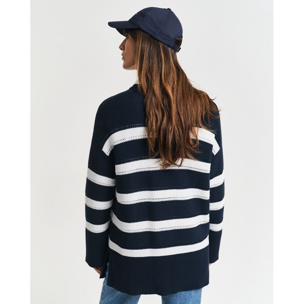 GANT Megztinis moterims, Mėlyna, Striped textured C-neck 3