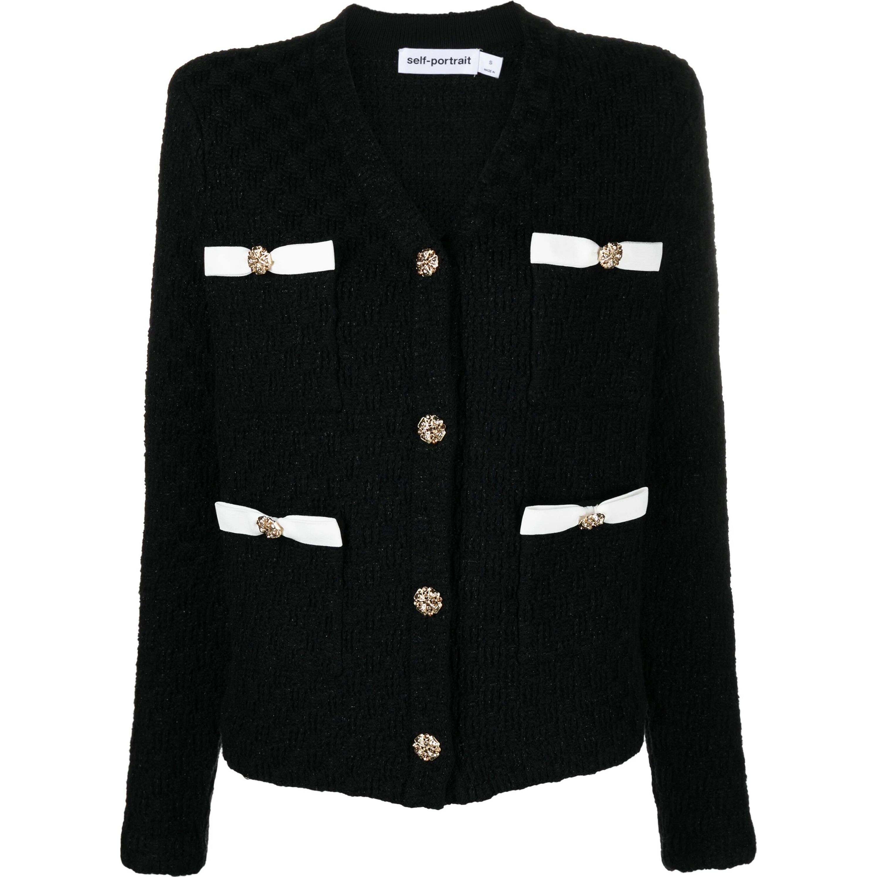 SELF PORTRAIT Kardiganas moterims, Mėlyna, Black weave cardigan