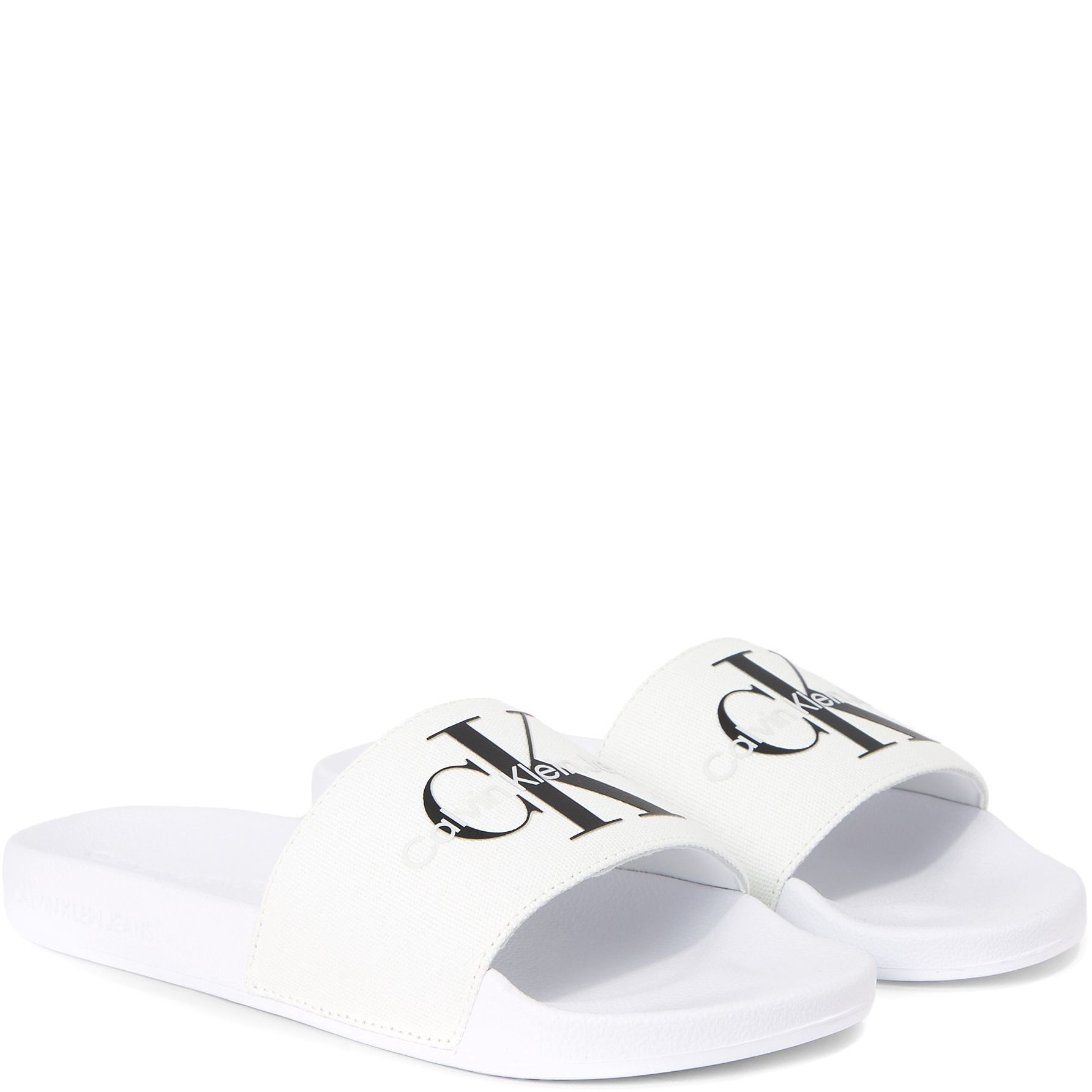 CALVIN KLEIN JEANS Guminės šlepetės moterims, Balta, Slide monogram POP 1