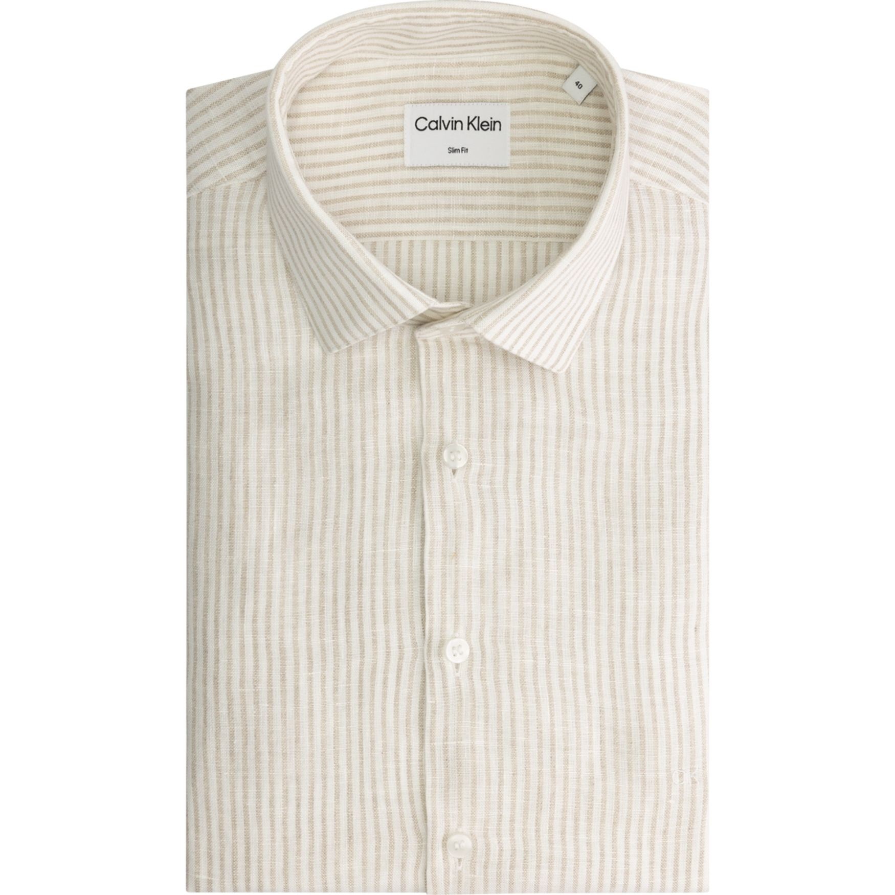 CALVIN KLEIN Marškiniai ilgomis rankovėmis vyrams, Smėlio, Linen stripe slim shirt 1