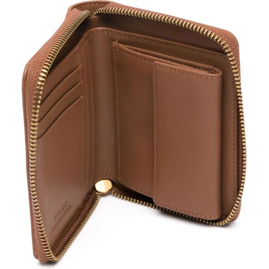 PINKO Piniginė moterims, Ruda, Logo-plaque leather wallet 3