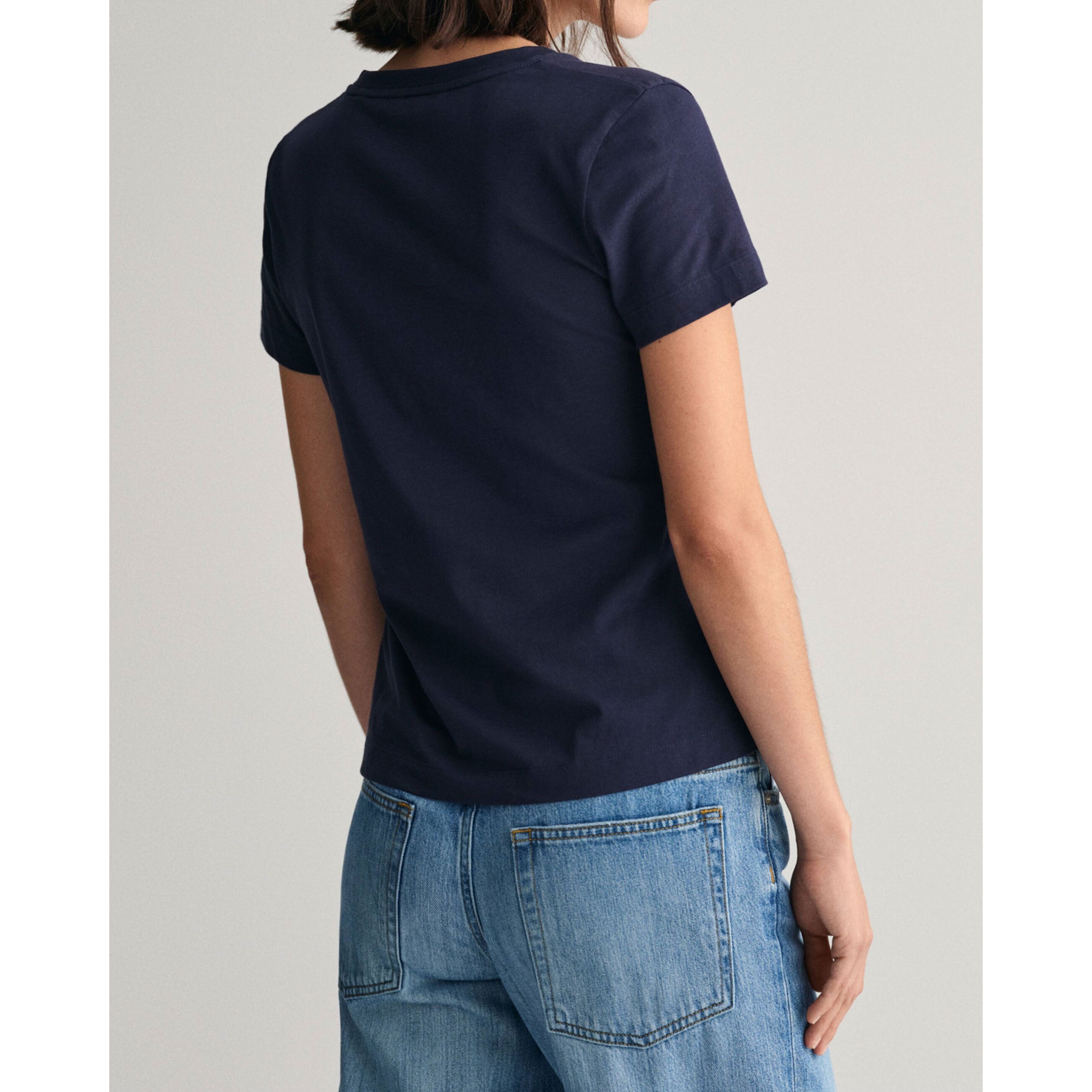 GANT Marškinėliai moterims, Mėlyna, REG SHIELD SS V-NECK T-SHIRT 3