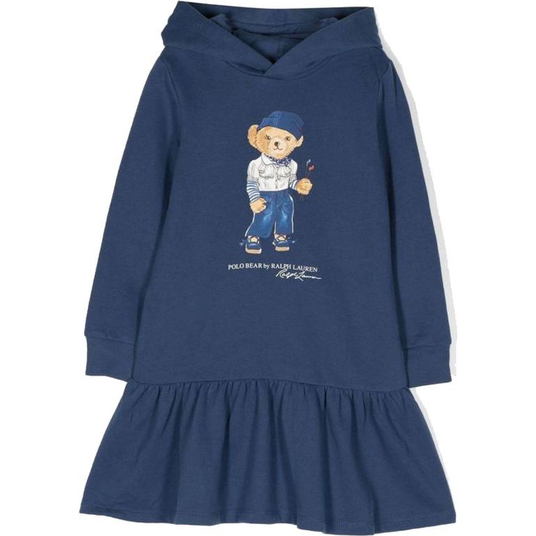 RALPH LAUREN KIDS Midi suknelė mergaitėms, Mėlyna, Polo bear hooded dress (2-6x) 1