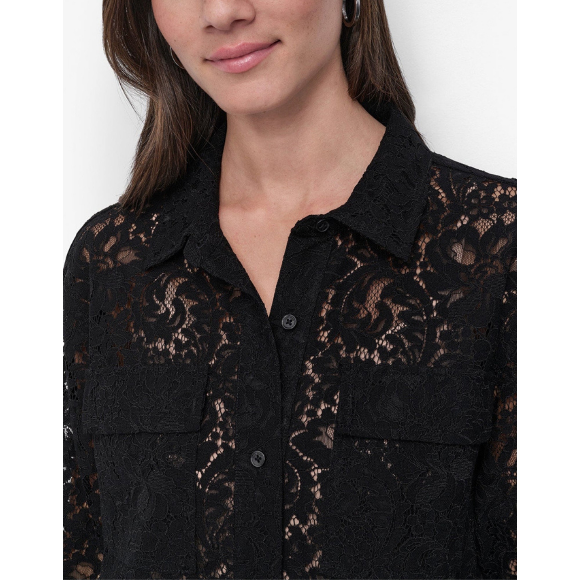 DKNY Marškiniai ilgomis rankovėmis moterims, Juoda, Lace long sleeve but 4