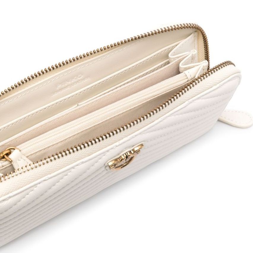 PINKO Piniginė moterims, Balta, Logo-plaque leather wallet 3