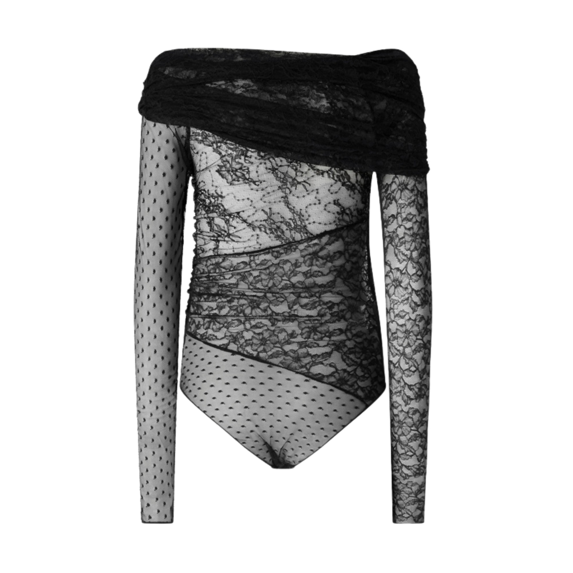 PINKO Bodis moterims, Juoda, Patchwork-effect lace bodysuit 2