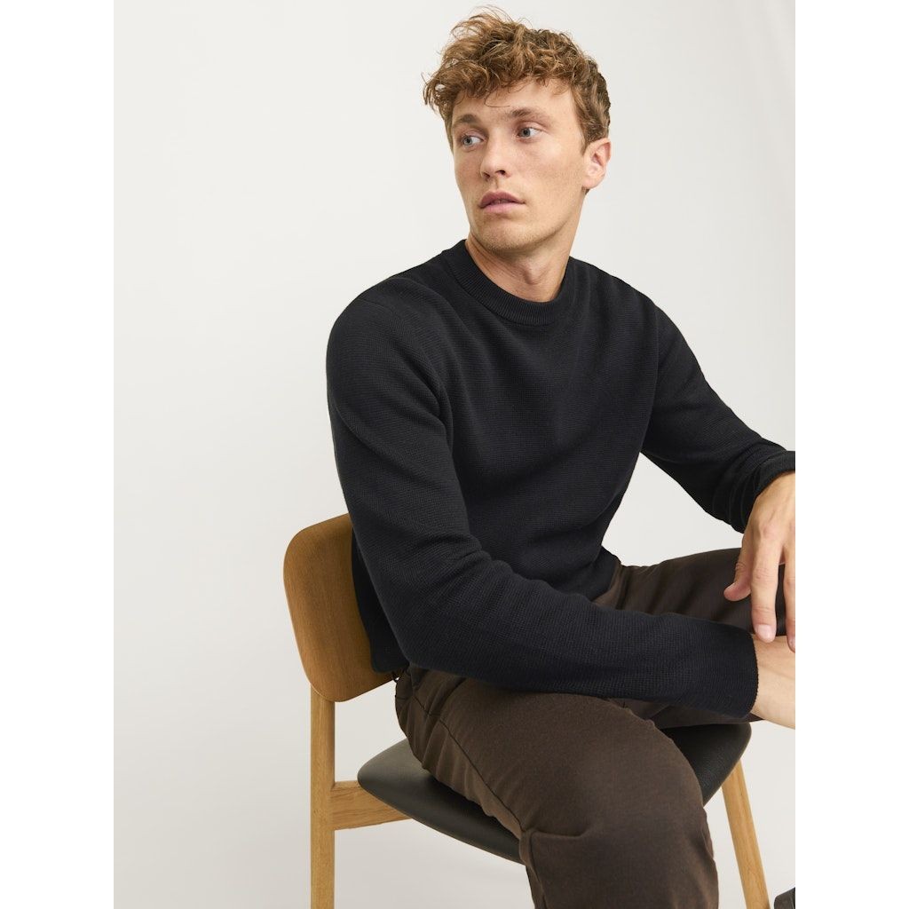 JACK & JONES Megztinis vyrams, Juoda, Milano stitch knit crew neck 7